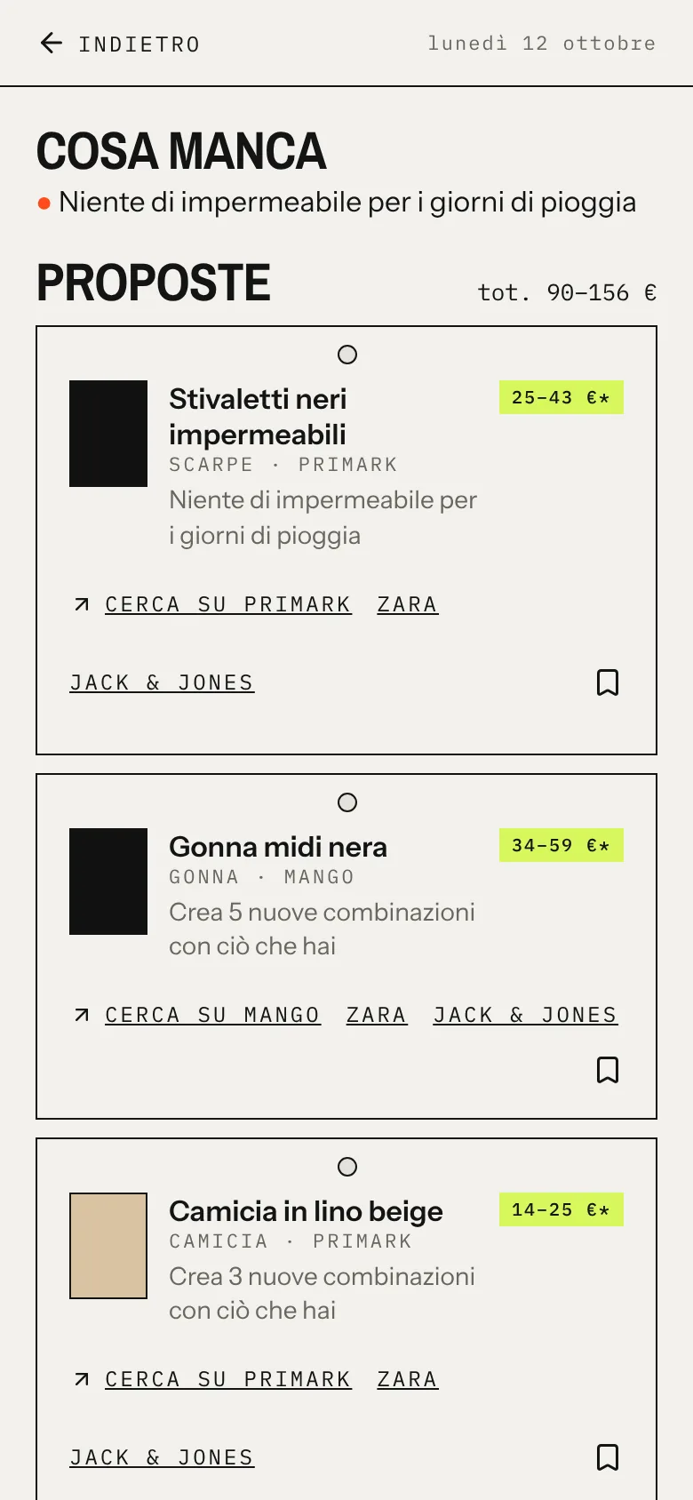 Schermata Rinnova con proposte di acquisto entro il budget
